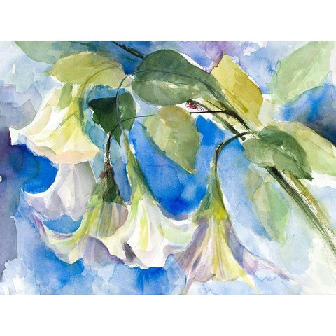 Elusive Angel Trumpets White Modern Wood Framed Art Print by Loreth, Lanie