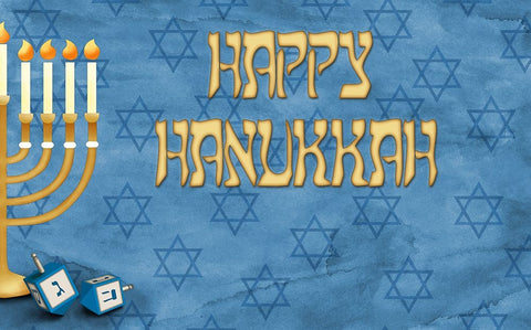Happy Hanukkah White Modern Wood Framed Art Print with Double Matting by SD Graphics Studio