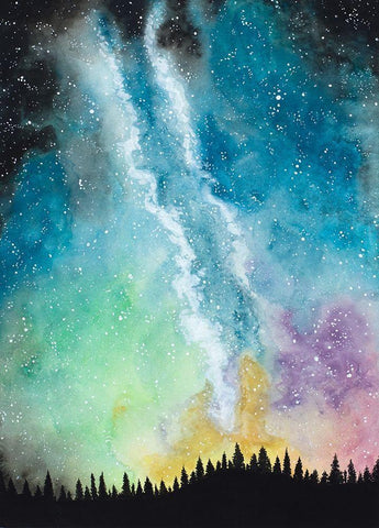 Magical Night Sky White Modern Wood Framed Art Print with Double Matting by Bucheli, Amaya