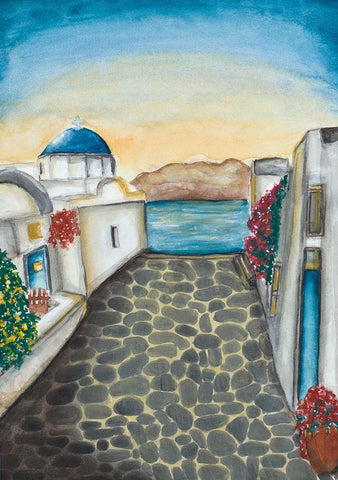 Santorini Black Ornate Wood Framed Art Print with Double Matting by Bucheli, Amaya