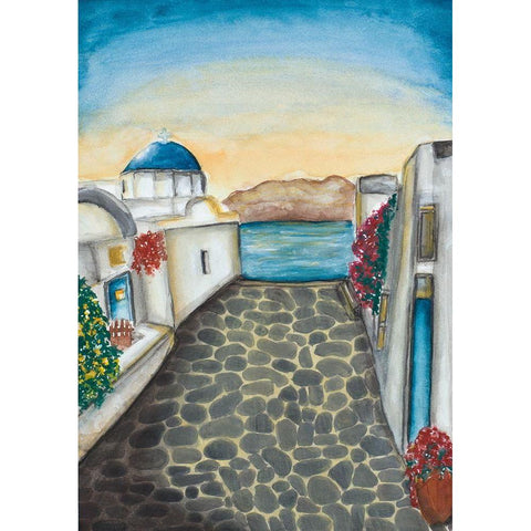 Santorini Black Modern Wood Framed Art Print by Bucheli, Amaya