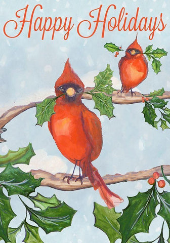 Holiday Birds White Modern Wood Framed Art Print with Double Matting by Diannart