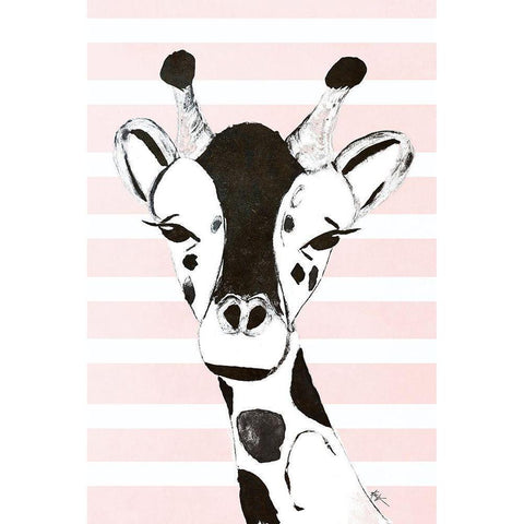 Giraffe On Stripes Gold Ornate Wood Framed Art Print with Double Matting by Wilson, Kali
