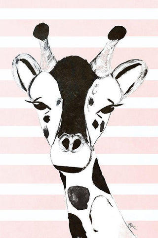 Giraffe On Stripes White Modern Wood Framed Art Print with Double Matting by Wilson, Kali