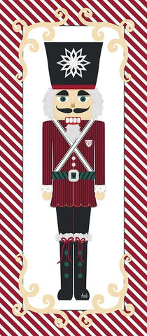 Nutcracker On Red Stripe I White Modern Wood Framed Art Print with Double Matting by Metz, Andi