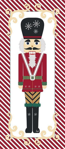Nutcracker On Red Stripe II Black Ornate Wood Framed Art Print with Double Matting by Metz, Andi