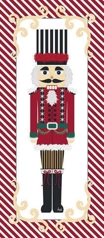 Nutcracker On Red Stripe III Black Ornate Wood Framed Art Print with Double Matting by Metz, Andi