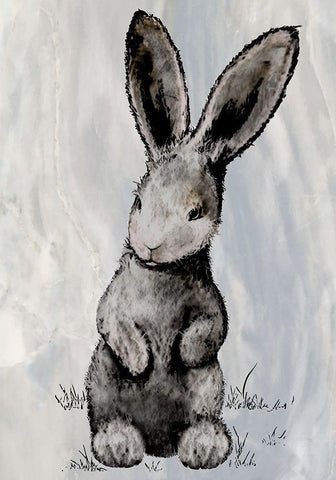 Bunny on Marble III White Modern Wood Framed Art Print with Double Matting by Diannart
