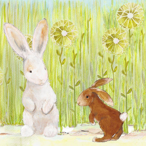 The Bunnies II White Modern Wood Framed Art Print by Diannart