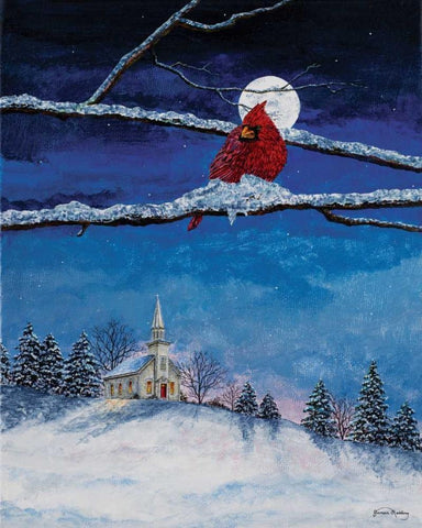 Little White Church On Hill White Modern Wood Framed Art Print with Double Matting by Redding, James