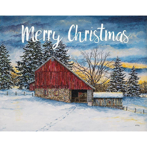 Merry Christmas Barn White Modern Wood Framed Art Print by Redding, James