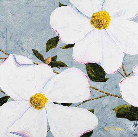 White Floral I White Modern Wood Framed Art Print with Double Matting by Redding, James