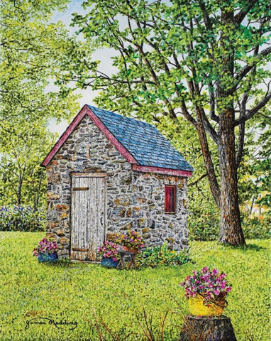 Spring At The Springhouse White Modern Wood Framed Art Print with Double Matting by Redding, James