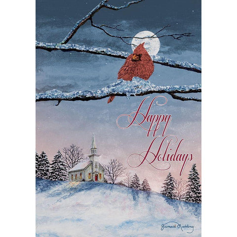 Happy Holiday Cardinal Gold Ornate Wood Framed Art Print with Double Matting by Redding, James