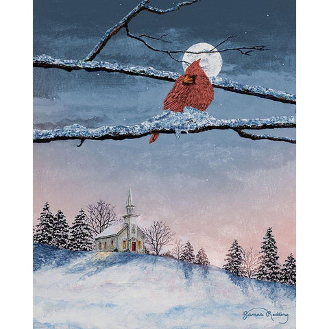 Winter Church Nights Gold Ornate Wood Framed Art Print with Double Matting by Redding, James