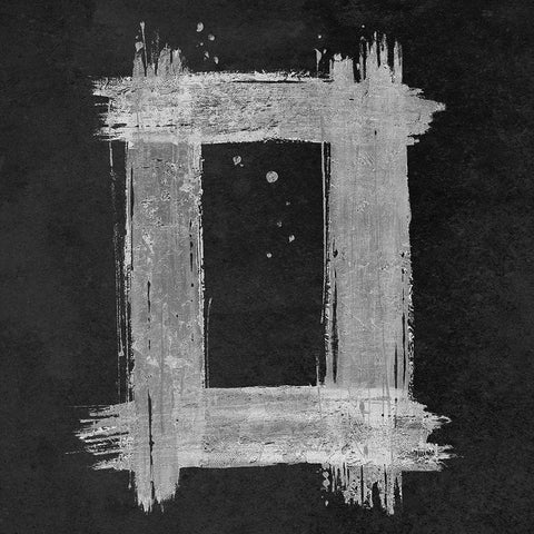 Silver Rectangle on Black Black Ornate Wood Framed Art Print with Double Matting by Pinto, Patricia