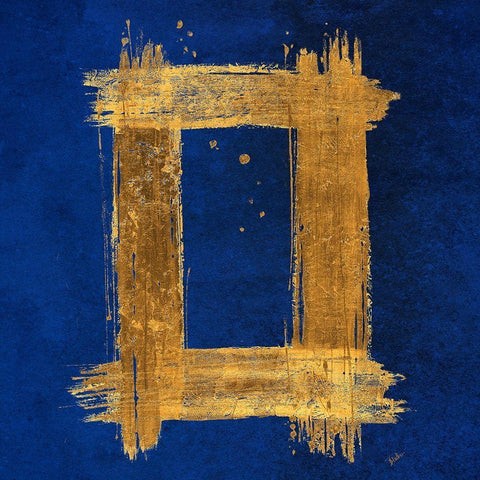 Gold Rectangle on Blue Black Ornate Wood Framed Art Print with Double Matting by Pinto, Patricia