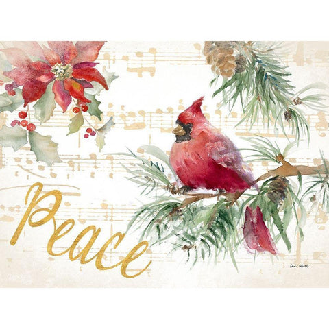 Holiday Cardinal I Gold Ornate Wood Framed Art Print with Double Matting by Loreth, Lanie