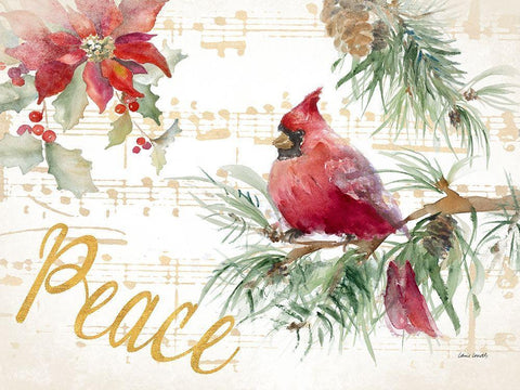 Holiday Cardinal I White Modern Wood Framed Art Print with Double Matting by Loreth, Lanie