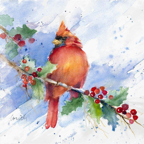 Cardinal on Holly Branch White Modern Wood Framed Art Print by Loreth, Lanie