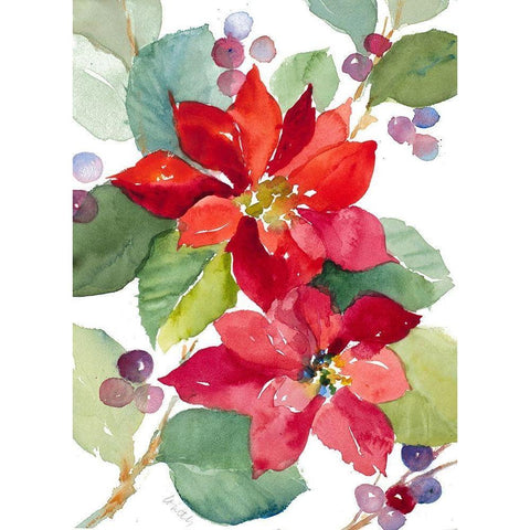 Berry Poinsettias White Modern Wood Framed Art Print by Loreth, Lanie