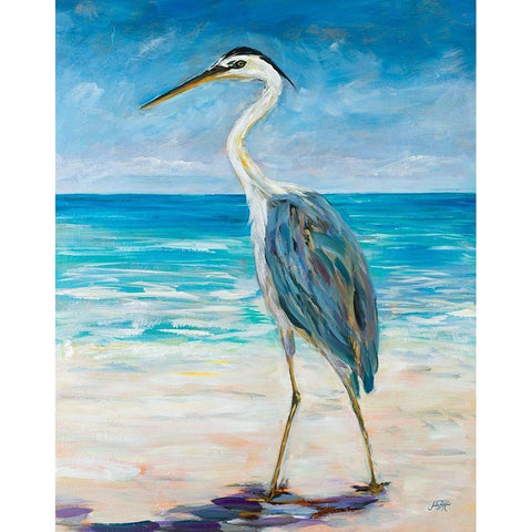 Egret Beach White Modern Wood Framed Art Print by DeRice, Julie