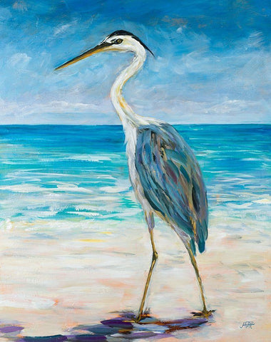 Egret Beach Black Ornate Wood Framed Art Print with Double Matting by DeRice, Julie