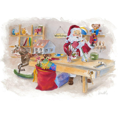 Santas Workshop Gold Ornate Wood Framed Art Print with Double Matting by Loreth, Lanie