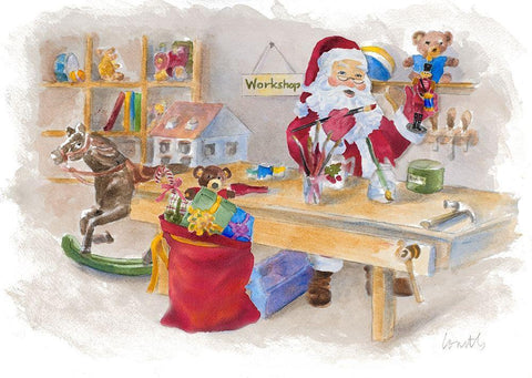 Santas Workshop White Modern Wood Framed Art Print with Double Matting by Loreth, Lanie