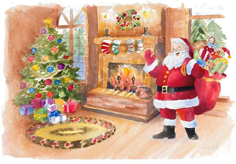 Santas Fireplace White Modern Wood Framed Art Print with Double Matting by Loreth, Lanie