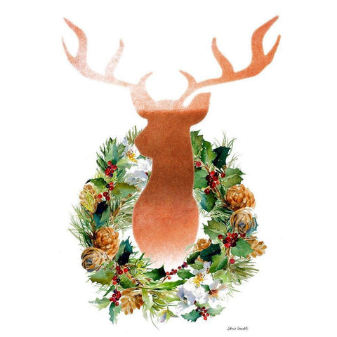 Holiday Wreath With Deer White Modern Wood Framed Art Print by Loreth, Lanie