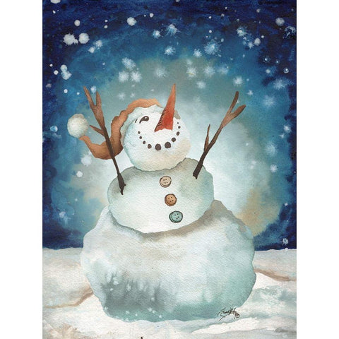 Snowman Cheers I White Modern Wood Framed Art Print by Medley, Elizabeth