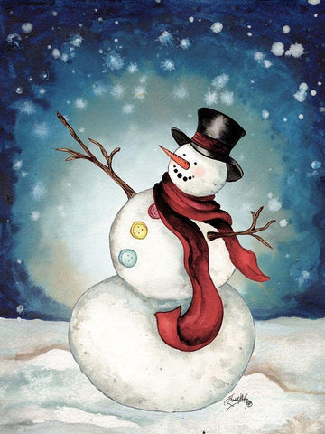 Snowman Cheers II White Modern Wood Framed Art Print with Double Matting by Medley, Elizabeth