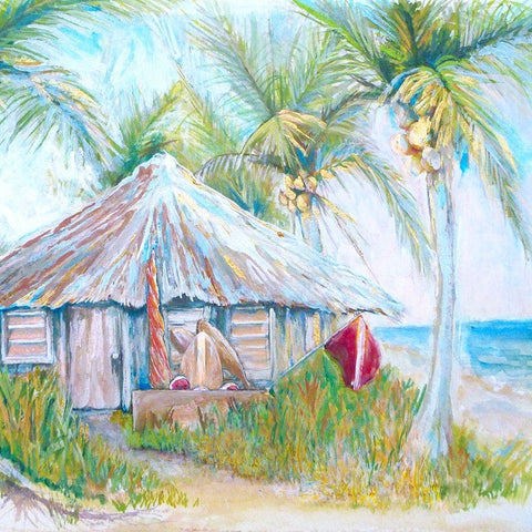 Beach Hut Gold Ornate Wood Framed Art Print with Double Matting by Diannart