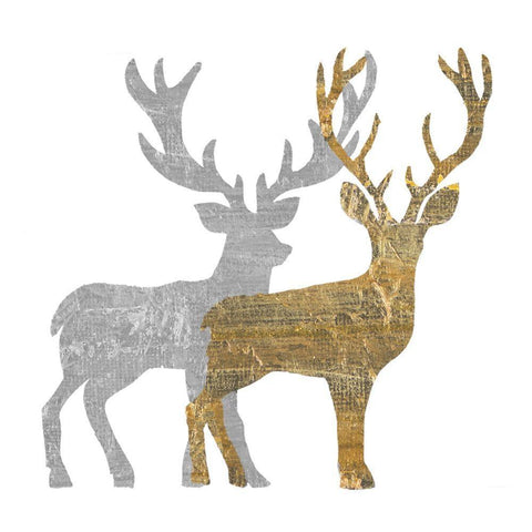 Two Holiday Deer White Modern Wood Framed Art Print by Pinto, Patricia