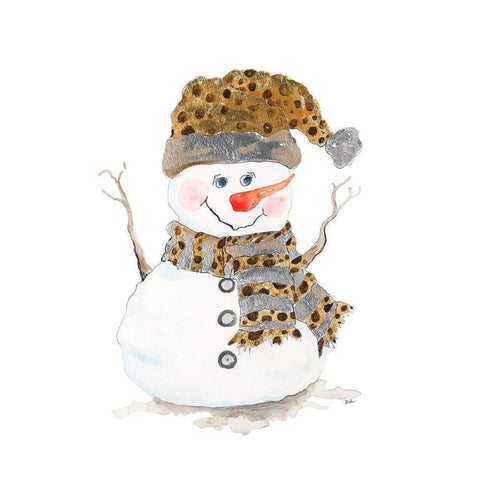 Snowman with Dots Black Modern Wood Framed Art Print with Double Matting by Pinto, Patricia