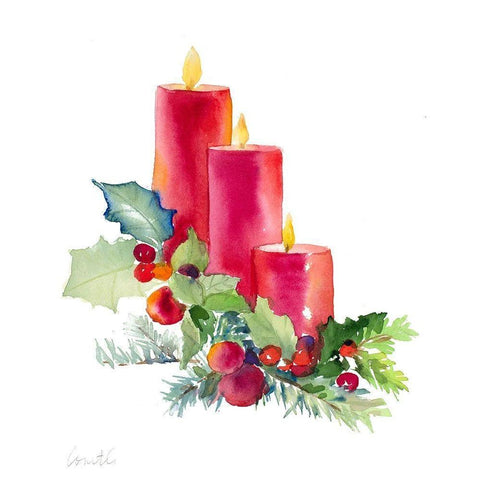 Candles with Holly White Modern Wood Framed Art Print by Loreth, Lanie