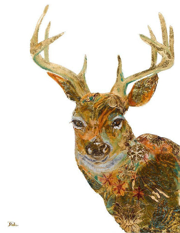 Retro Deer Black Ornate Wood Framed Art Print with Double Matting by Pinto, Patricia