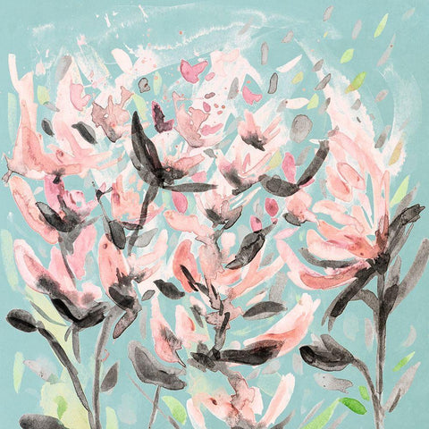 Wild Flowers on Teal Gold Ornate Wood Framed Art Print with Double Matting by Coolick, Ann Marie