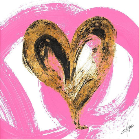 Pink and Gold Heart Strokes I Black Modern Wood Framed Art Print with Double Matting by Ritter, Gina