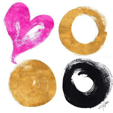Heart and Circles White Modern Wood Framed Art Print with Double Matting by Ritter, Gina