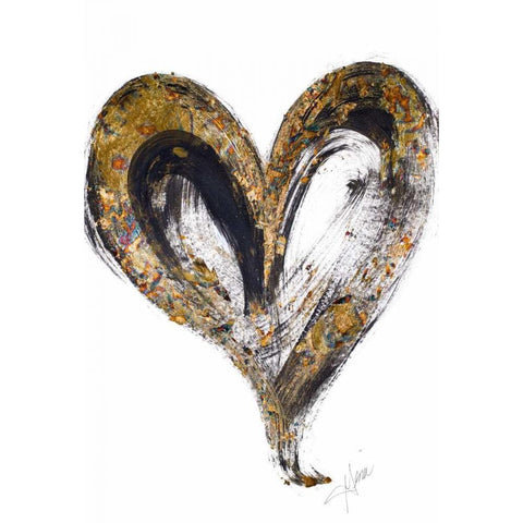 Gold and Black Heart White Modern Wood Framed Art Print by Ritter, Gina