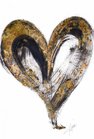 Gold and Black Heart Black Ornate Wood Framed Art Print with Double Matting by Ritter, Gina