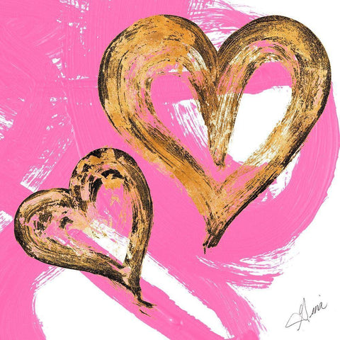 Pink and Gold Heart Strokes II Black Ornate Wood Framed Art Print with Double Matting by Ritter, Gina