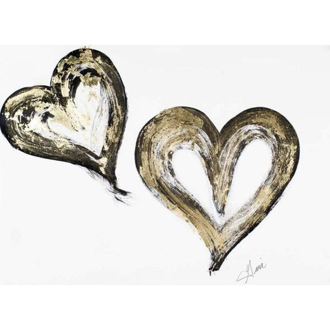 Two Gold and Black Hearts Gold Ornate Wood Framed Art Print with Double Matting by Ritter, Gina