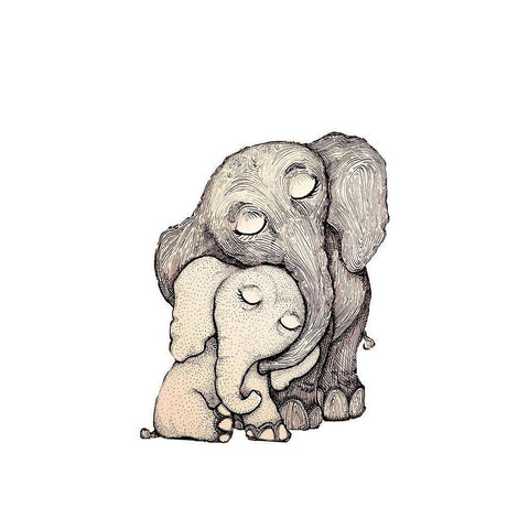 Whimsical Wooden Elephants White Modern Wood Framed Art Print by Diannart