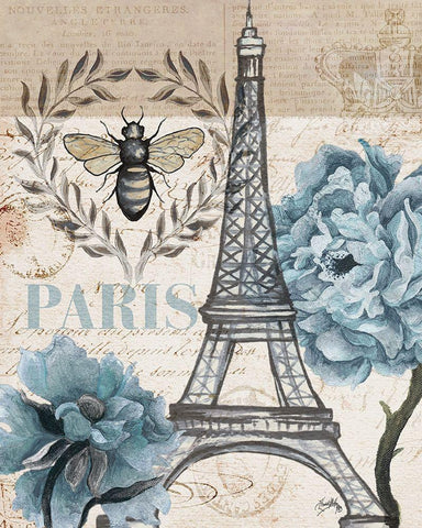 Paris Bee I White Modern Wood Framed Art Print with Double Matting by Medley, Elizabeth