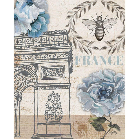 Paris Bee II Gold Ornate Wood Framed Art Print with Double Matting by Medley, Elizabeth