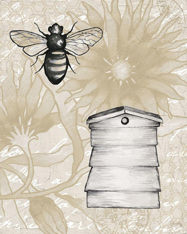 Bee Hives II White Modern Wood Framed Art Print with Double Matting by Medley, Elizabeth