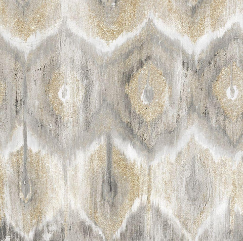 Gold and Silver Ikat White Modern Wood Framed Art Print with Double Matting by Pinto, Patricia